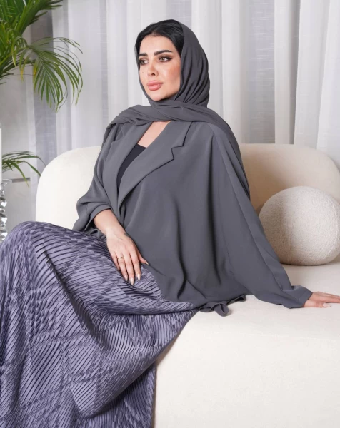 Cuba Crepe Abaya With Silk Crepe IB156 Gray